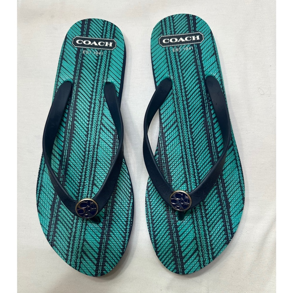 Coach Teal and Navy Flip Flops
